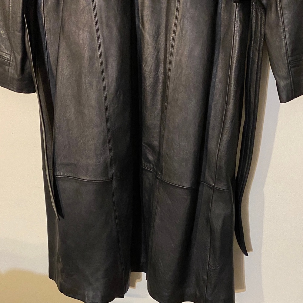 Classic Black Leather Long Coat - Picture 5 of 7